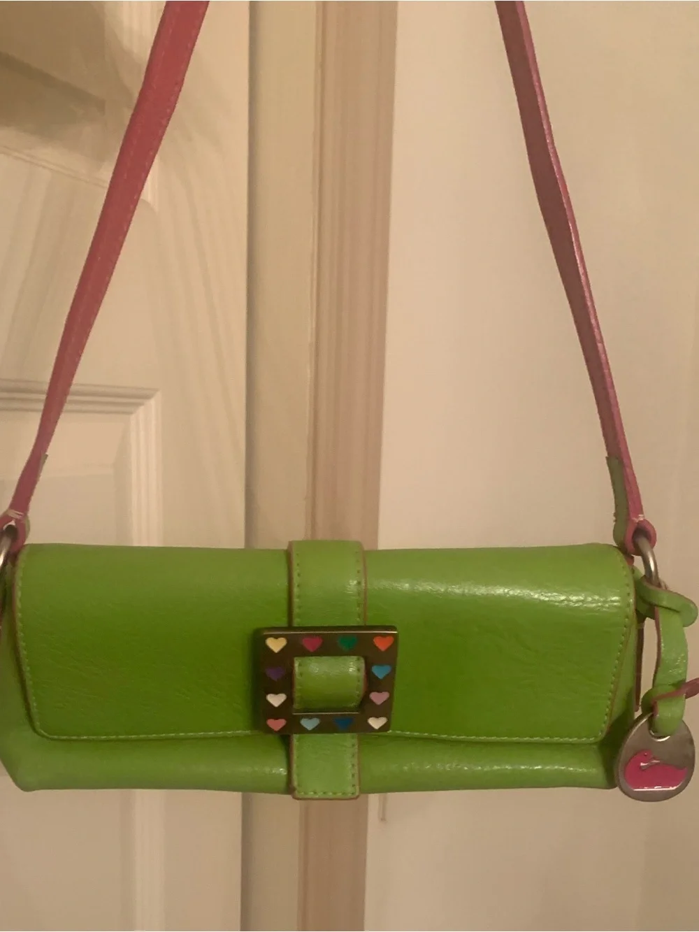 Rare Vintage Y2K Dooney & Bourke Lime Green Hearts Mini Shoulder Bag